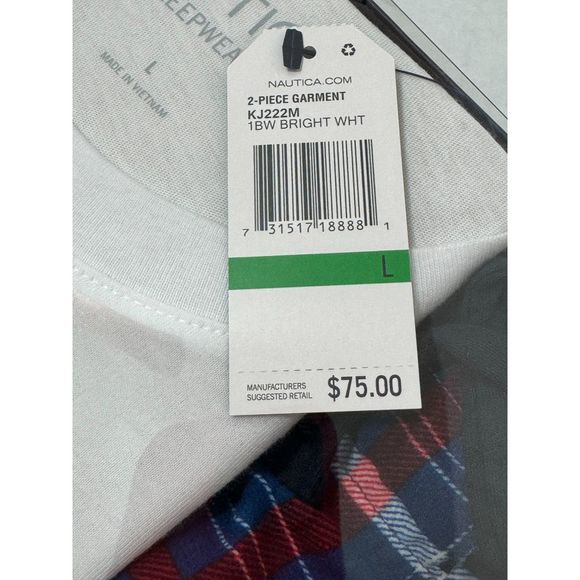 Nautica Sz L Men's PJ Set White Blue Multi Crew Neck Cozy Pants - Picture 6 of 12